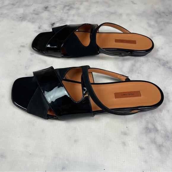 Rachel Comey Suzanne Peep Toe Slide Sandals Black Suede + Patent Leather Sz 39 - Picture 4 of 8